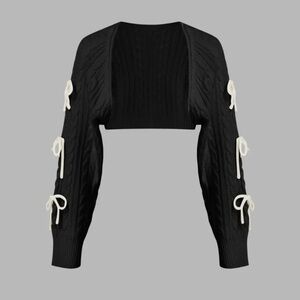 Shrug with Bows Bolero Sweater Long Sleeve Black - Large